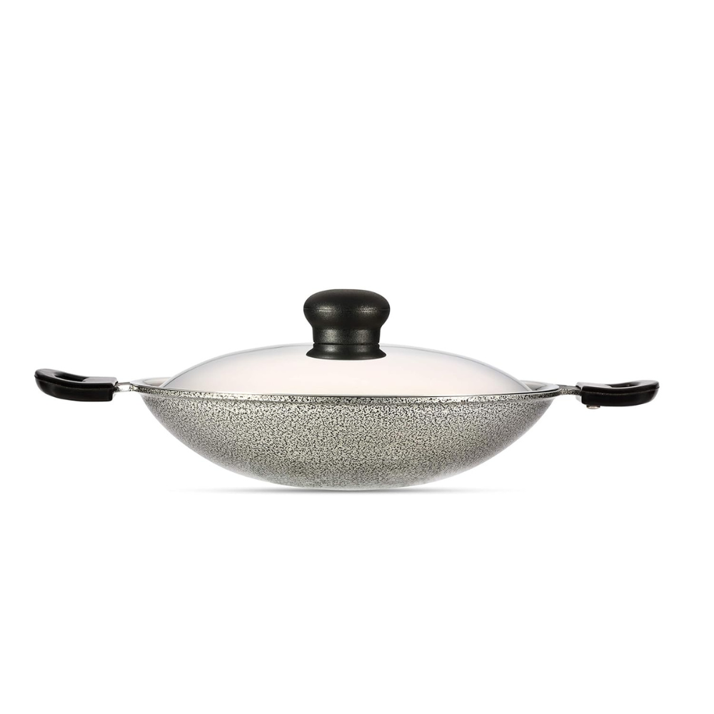 Raga Deluxe Non-stick Aluminium Appachatty With Lid, 20 cm, Black