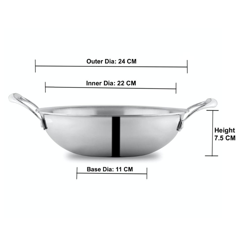 Triply Stainless Steel Kadai With Induction Base Heavy Duty Kadhai for Kitchen
