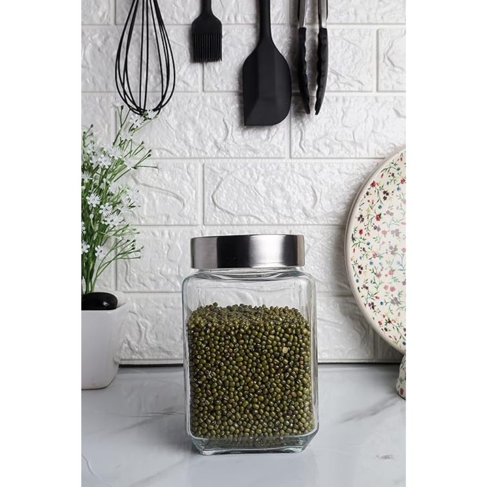 Kitchen Storage Jars Transperent Glass With Steel Lid Air Tight Jar, 1550 ml, Pack of 1
