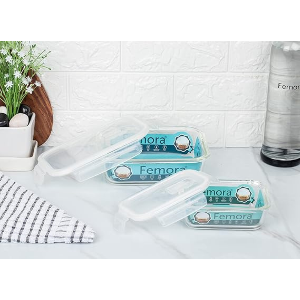 Borosilicate Glass Containers for Kitchen, Storage Box for Kitchen With Air Vent Lid, Set of 2 - 620 ml, 1000 ml