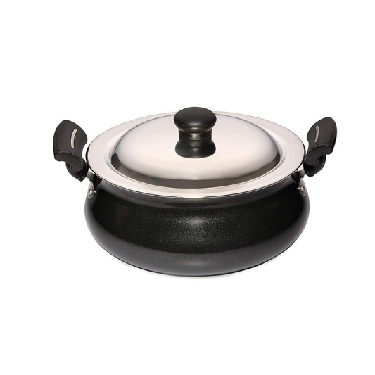 Raga Non-stick Aluminium Handi With Lid, 15.5 cm, Black