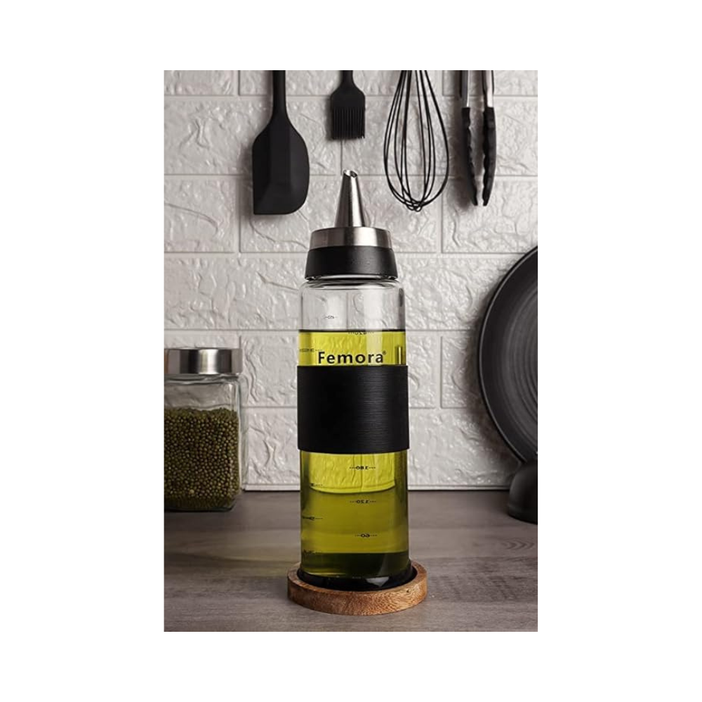 Borosilicate Glass Leak Proof Oil Dispenser for Cooking With Stainless Steel Metallic Lid, 500 ml