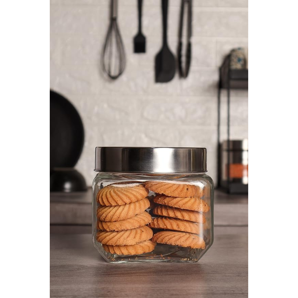 Kitchen Storage Jars Transperent Glass With Steel Lid Air Tight Jar, 850 ml, Pack of 1