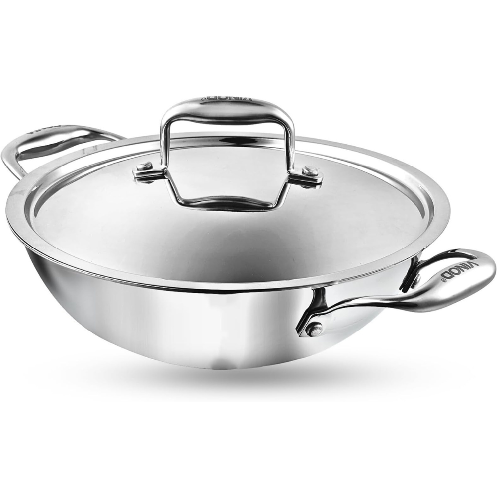 Triply Stainless Steel Kadai with lid 3.7 L (28 cm), 2.5 mm Thick, 3 Layer Stainless Steel Cookware