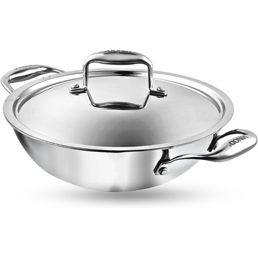 Triply Stainless Steel Kadai with lid 3.7 L (28 cm), 2.5 mm Thick, 3 Layer Stainless Steel Cookware