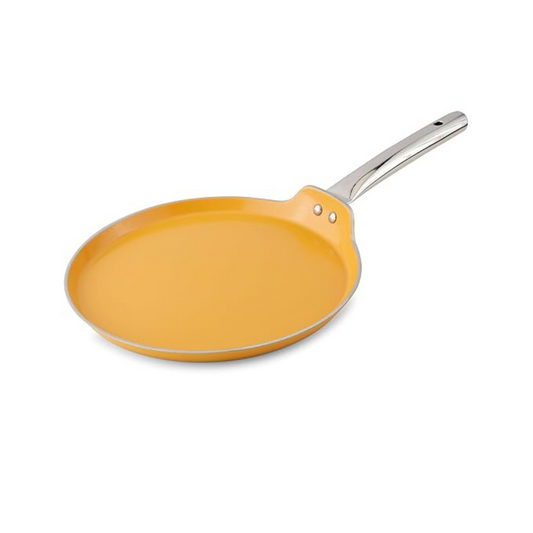 Forged Ceramic Non-stick Tava With Tubular Ss Handle, Induction & Gas Ready, Mustard Yellow - 280 mm