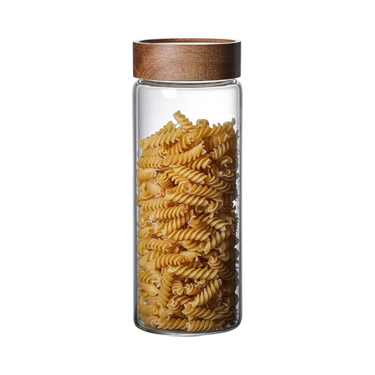Kitchen Storage Jars Borosilicate Glass With Wooden Lid Air Tight Jar, 750 ml, Pack of 1, Transparent