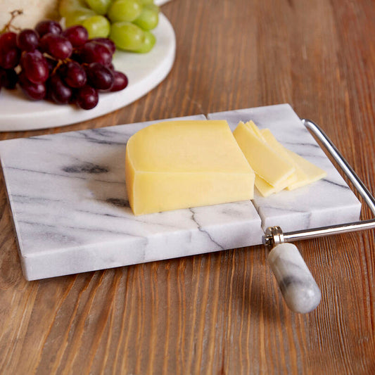 White Marble Cheese Board with Wire Slicer
