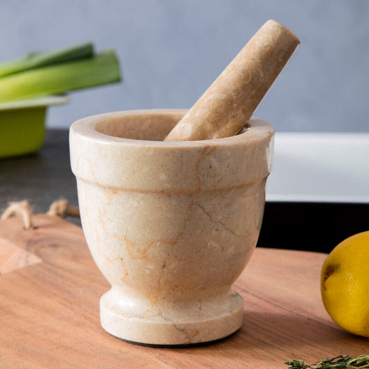 Pale Gold Marble Mortar and Pestle