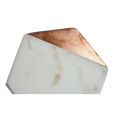 Set of 4 White Marble and Copper Inlay Hexagonal Coasters