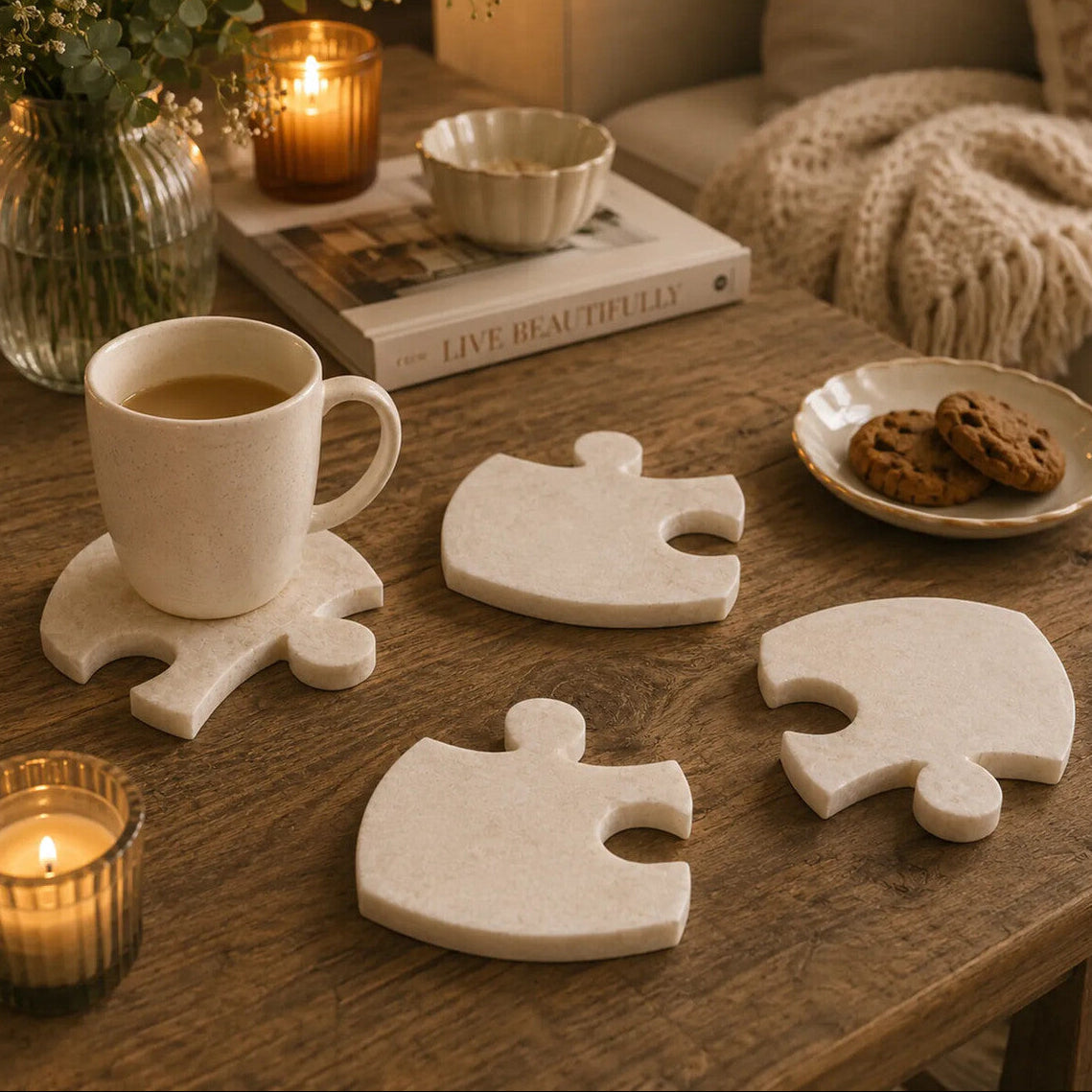 Set of 4 Marble Jigsaw Coasters