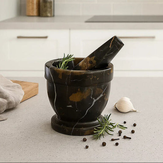 Black and Gold Marble Mortar and Pestle