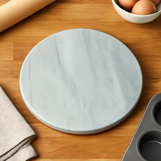 White Marble Round Chopping and Serving Board with Rounded Edges