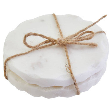 Set of 4 White Marble Rustic Edge Coasters