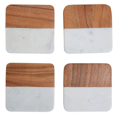 Set of 4 Marble and Acacia Wood Coasters