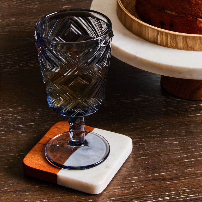 Set of 4 Marble and Acacia Wood Coasters