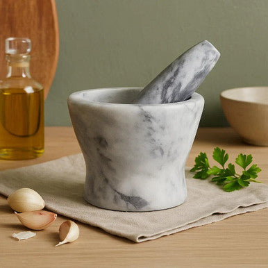 Grey Marble Curved Mortar and Pestle