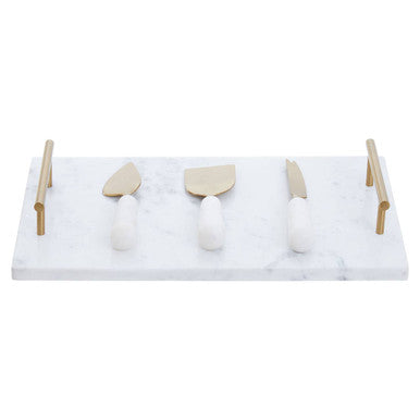 White and Gold Marble Cheese Board and Knife Set