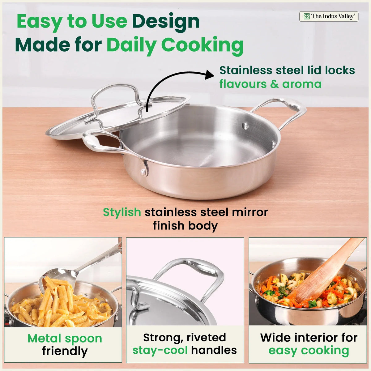 Tri-Ply Stainless Steel Saute Pan 22 cm 2L with Steel Lid