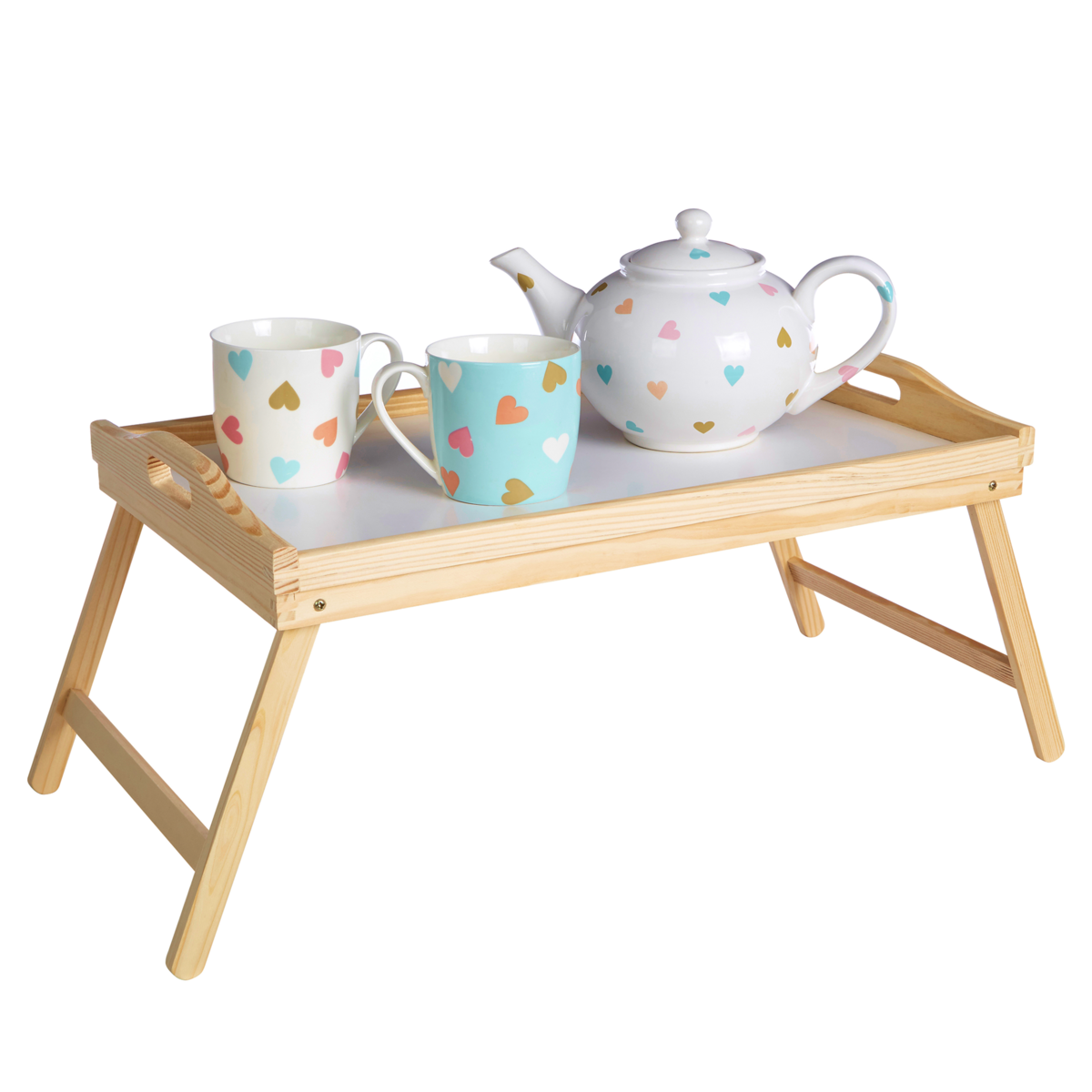 White Top Pinewood Folding Leg Bed Tray