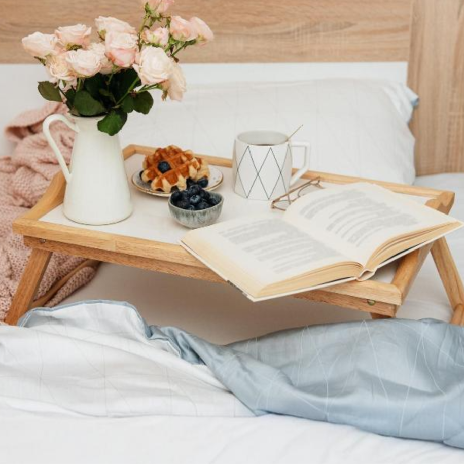 White Top Pinewood Folding Leg Bed Tray