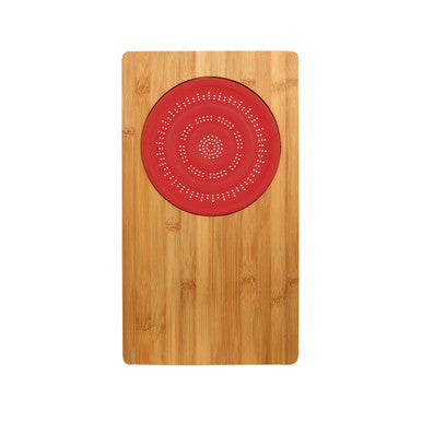 Bamboo Chopping Board with Red Silicone Colander
