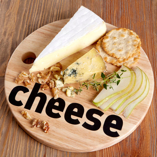 Natural Wood Cheese Board with Black Lettering, 2cm Thick
