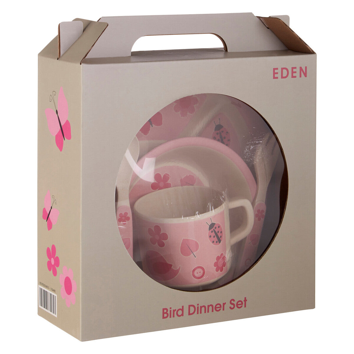 Kids 5 Piece Pink Bird Bamboo Dinner Set