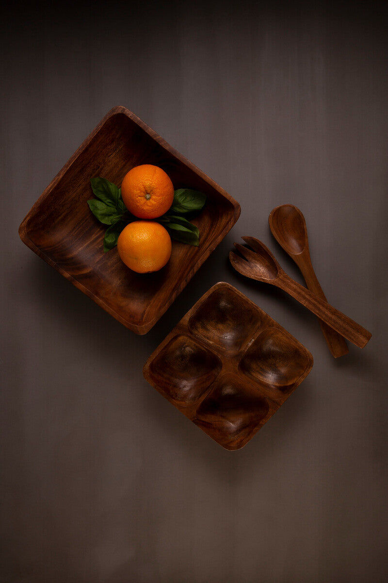Acacia Wood Large Square Serving Bowl