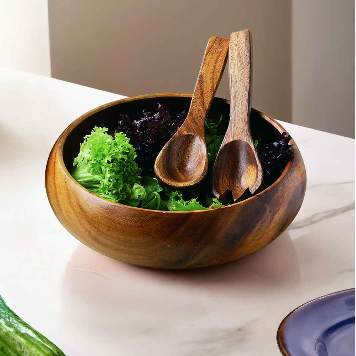 Acacia Wood Large Round Salad Bowl