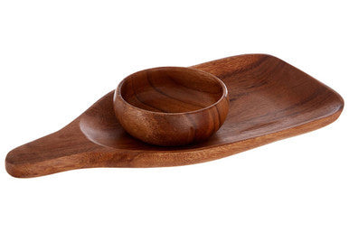 Acacia Wood Paddle Board with Bowl Set