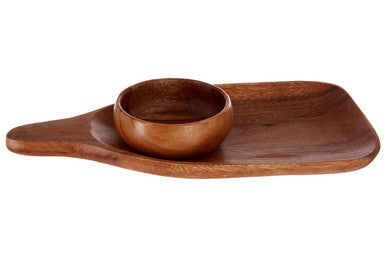Acacia Wood Paddle Board with Bowl Set