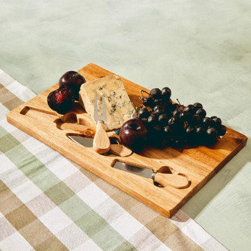 Acacia Wood Cheese Board with Three Knives