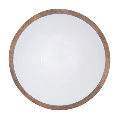 Large Mango Wood Serving Bowl with White Enamel