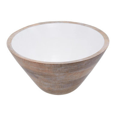 Large Mango Wood Serving Bowl with White Enamel