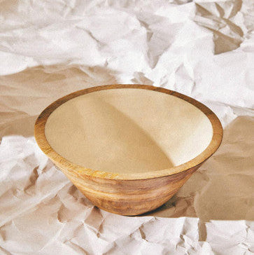 Large Mango Wood Serving Bowl with White Enamel