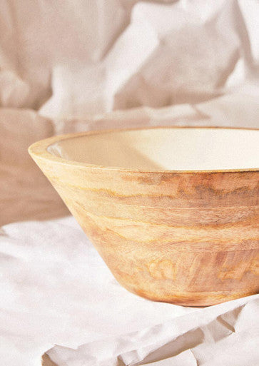 Large Mango Wood Serving Bowl with White Enamel