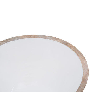 Large Mango Wood Serving Bowl with White Enamel