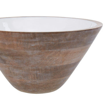 Large Mango Wood Serving Bowl with White Enamel