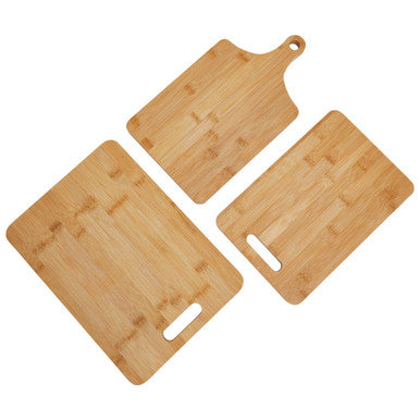 Natural Bamboo Set of 3 Chopping and Serving Boards with Handles