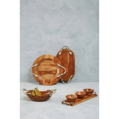 Acacia Wood Set of 3 Dip Bowls with Tray
