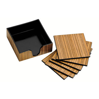 Set of 6 Plastic and Wood Veneer Coasters