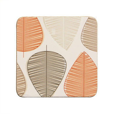 Set of 4 Orange and Grey Leaf Cork Coasters