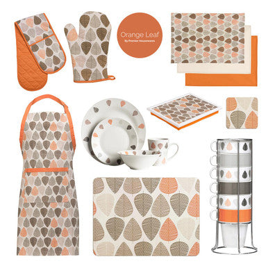 Set of 4 Orange and Grey Leaf Cork Coasters
