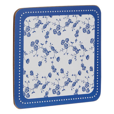Set of 4 Blue Rose Polka Dot Coasters