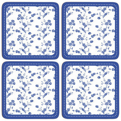 Set of 4 Blue Rose Polka Dot Coasters
