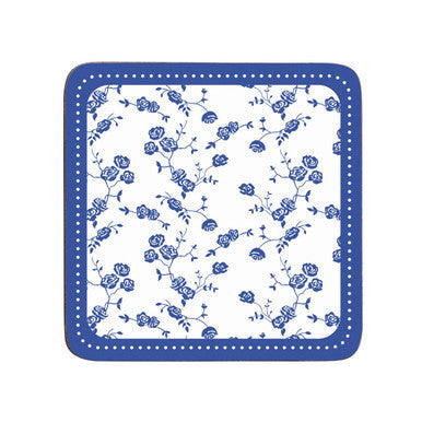 Set of 4 Blue Rose Polka Dot Coasters