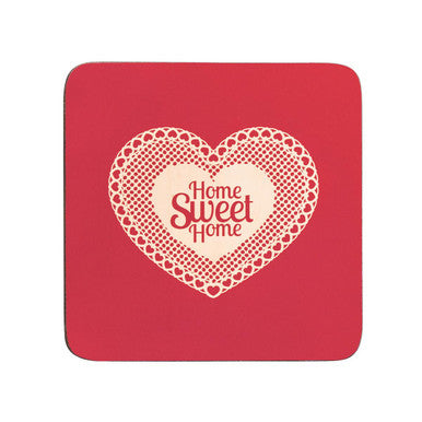 Set of 4 Red Home Sweet Home Cork Coasters