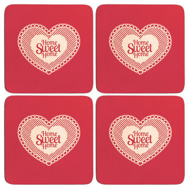Set of 4 Red Home Sweet Home Cork Coasters