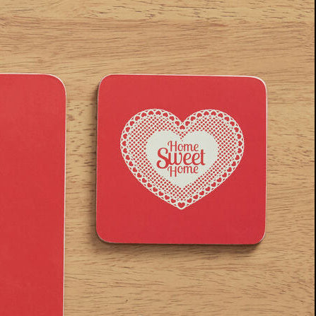 Set of 4 Red Home Sweet Home Cork Coasters